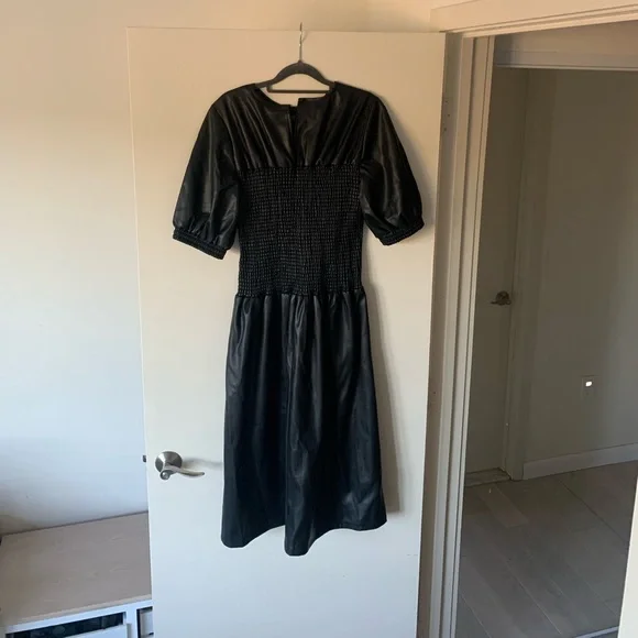 topshop faux leather dress Topshop faux leather mini shirt dress in black